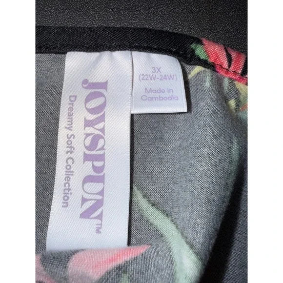 Joyspun Dreamy Soft Floral Pajama Set 3X Black Pink Yellow Lace Trim Cami Shorts - Picture 5 of 6